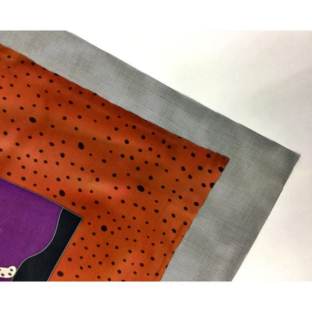 Purple Hand-Painted Silk Scarf Leopard Jungle Theme For Sale - Image 8 of 9