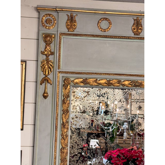 Baby Blue 19th Century French Trumeau Style Mirror For Sale - Image 8 of 9