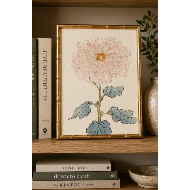 Paper Blush Mum by Hasegawa, Vintage Japanese Botanical Art Print, 12" X 18" For Sale - Image 7 of 8