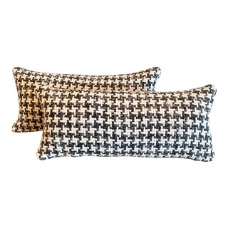 Charcoal and White Houndstooth Lumbar Pillows - a Pair For Sale