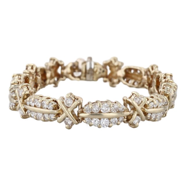 5.90ctw Diamond Tennis Bracelet 14k Yellow Gold 7" 9.8mm For Sale