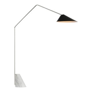AERIN by Visual Comfort Signature Lorna Extra Large Arc Floor Lamp in Polished Nickel with Black Shade For Sale