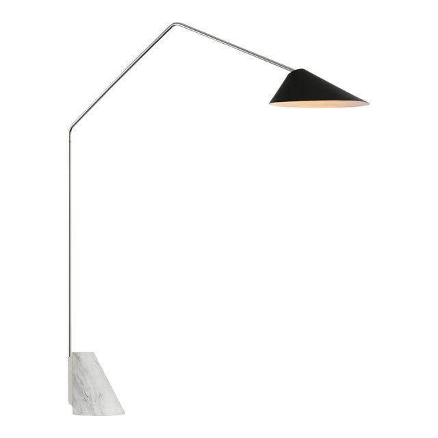 AERIN by Visual Comfort Signature Lorna Extra Large Arc Floor Lamp in Polished Nickel with Black Shade For Sale