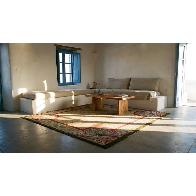 1920s Camel Floral European Antique Chinese Art Deco Carpet 5'7" X 5'7" Knotted Wool Rug For Sale - Image 10 of 12