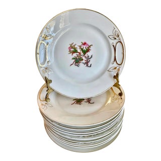 19th C. Haviland Limoges Spring Flowers Gilt Porcelain Dinner Plates, Set of 10 For Sale