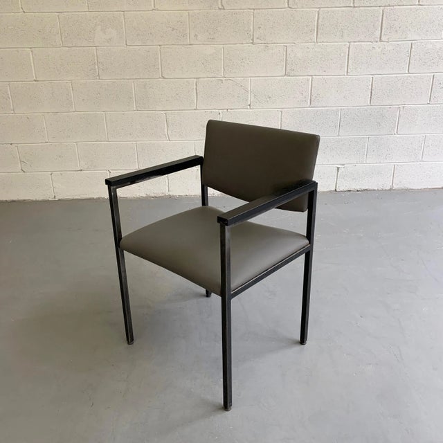 Metal Mid-Century Modern Steel Frame Leather Armchair For Sale - Image 7 of 10