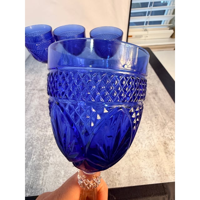 Cristal d' Arques Vintage Cristal d'Arques "Antique Sapphire Blue" Water Goblets - Set of 4 For Sale - Image 4 of 6