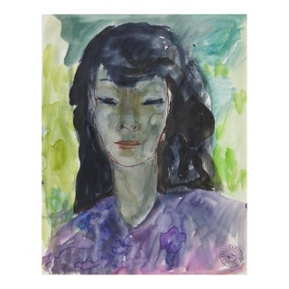 Early 20th Century Tahitian Woman Watercolor Portrait Painting For Sale