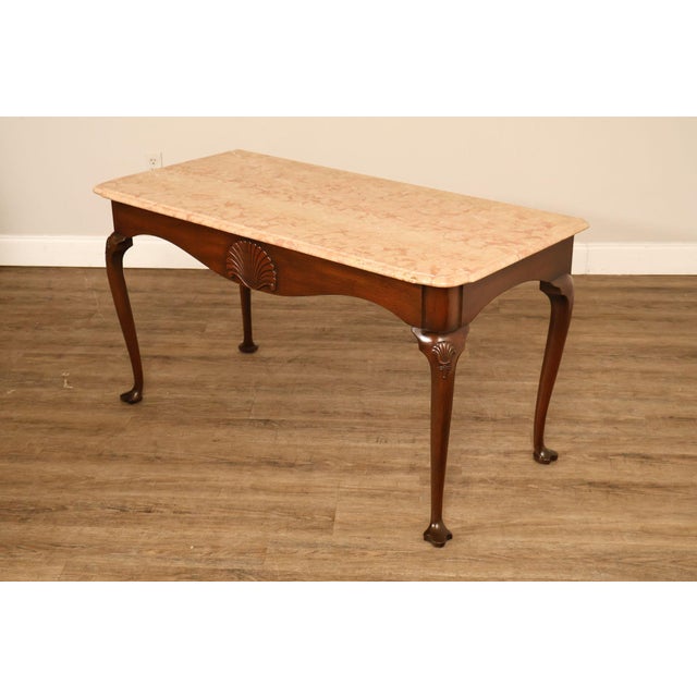 High Quality American Made Vintage Shell-Carved Mahogany Marble Top Server or Console Table