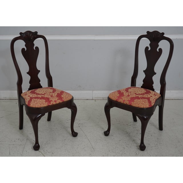 Wood Set of 8 Stickley Damask Upholstered Mahogany Dining Chairs For Sale - Image 7 of 12