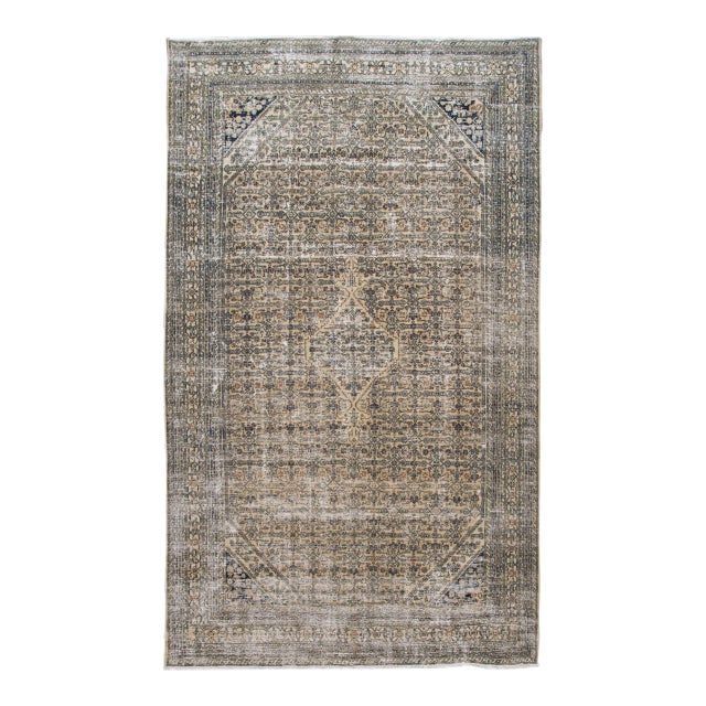 Vintage Beige Malayer Floral Handmade Wool Rug For Sale