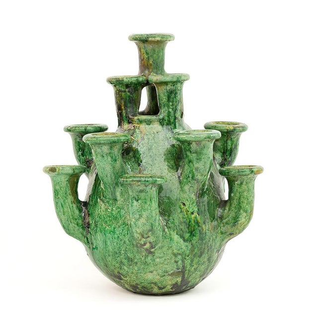 Brown Handcrafted Tamegroute Green Glazed Ceramic Candle Holder Sculpture, Multi-Spout Moroccan Art, One-of-a-Kind For Sale - Image 8 of 8