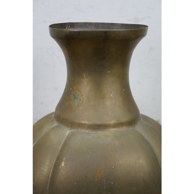 Brass Large Mid Century Chinese Chinoiserie Brass Greek Key Mantel Vase Urn 16" For Sale - Image 8 of 13