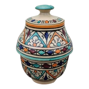 2020s Multicolor Moroccan Hand Painted Urn/ Jar