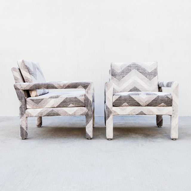 Restored Postmodern Parsons Style Lounge Chairs in Chenille Fabric by Drexel For Sale - Image 13 of 13