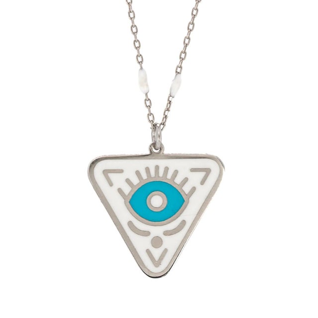 Metal Sterling Silver Turquoise Evil Eye Chakra Necklace For Sale - Image 7 of 7