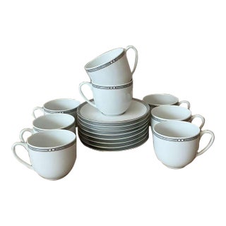 Vintage Boho Christofle "Alliance Grey" Tea Cups With Saucers - Set of 8 For Sale