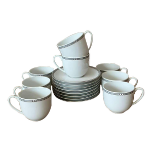 Vintage Boho Christofle "Alliance Grey" Tea Cups With Saucers - Set of 8