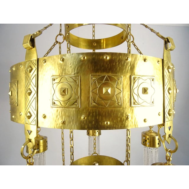 Large Art Nouveau Chandelier in Brass, Vienna, 1890s For Sale - Image 5 of 12
