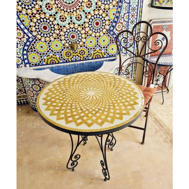 Not Yet Made - Made To Order Round Yellow Striped Fractal Mosaic Table Moroccan Decor Art For Sale - Image 5 of 5