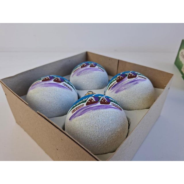 Vintage German Hand-Painted Glass Christmas Ornaments, 1980s, Set of 4 For Sale - Image 6 of 12