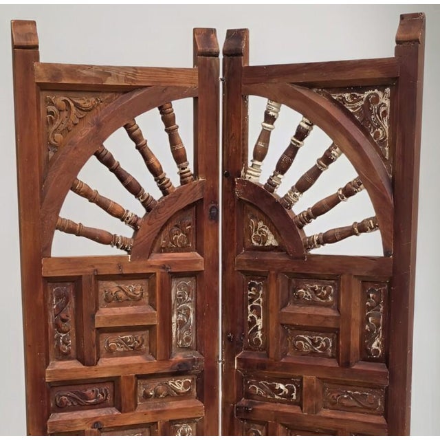 Mediterranean Vintage Hand-Carved Solid Hardwood Room Divider – 6 Ft Tall – Statement Piece – Near Atlanta For Sale - Image 3 of 4