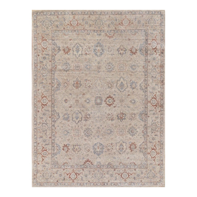 Exquisite Rugs Harper Hand-Knotted New Zealand Wool Beige/Blue Rug-9'X12' For Sale