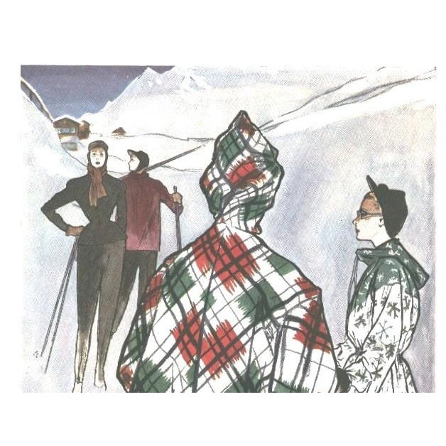 Think SNOW! This is a 1948 Mid-Century French vintage print that features fashion for those who ski. It originally...