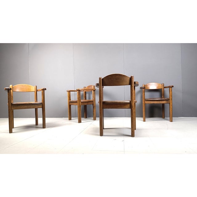 Mid-Century Modern Vintage Belgian Wooden Armchairs, 1970s, Set of 4 For Sale - Image 3 of 10