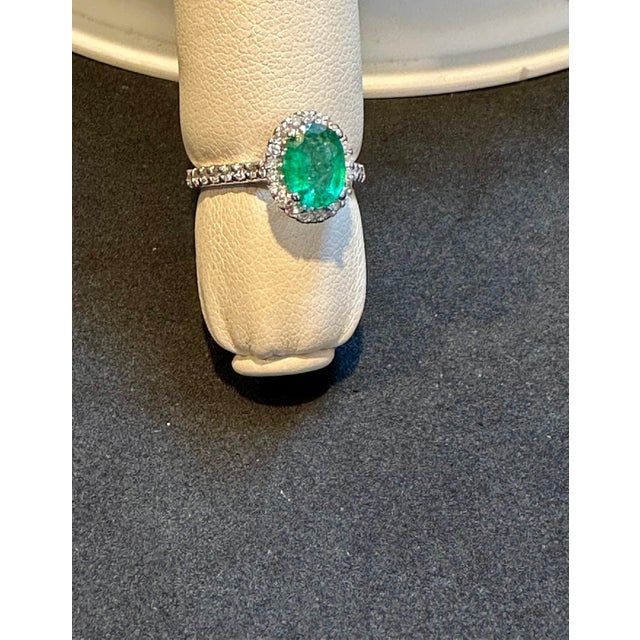 Green 6x8mm Oval Cut Natural Emerald & 1 Ct Natural Diamond Halo Engagement Ring For Sale - Image 8 of 8