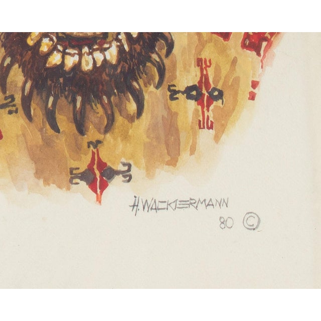 1980s 1980 "Man From Zia Pueblo" Casein Painting by Hubert Wackermann For Sale - Image 5 of 7
