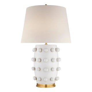 Kelly Wearstler by Visual Comfort Signature Linden Medium Cordless Table Lamp in Plaster White with Linen Shade For Sale