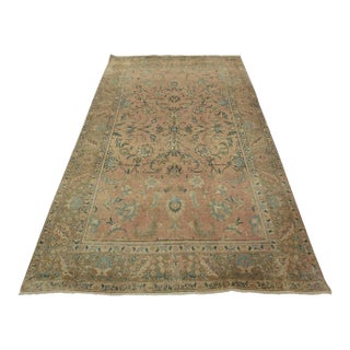 Tabriz Rug 6’4” X 9’9” Pink Wool Vintage Distressed Hand-Knotted Carpet For Sale