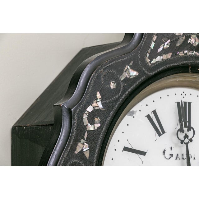 Brown 19th Century French Napoleon III Ebonized Inlaid Wall Clock For Sale - Image 8 of 9