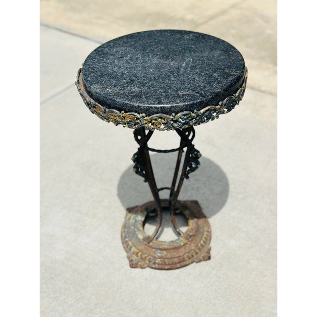 Antique Iron and Marble Outdoor Side Table For Sale In Charleston - Image 6 of 7