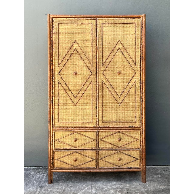 Vintage Tortoise Rattan Diamond Armoire For Sale In West Palm - Image 6 of 12
