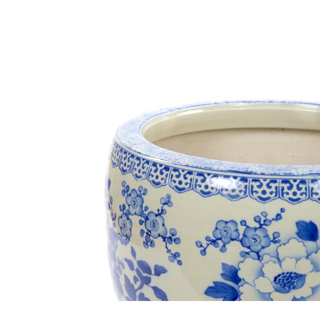 Ceramic Asian Blue and White Porcelain Planter / Fish Bowl, Late 20th Century For Sale - Image 7 of 9