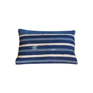 Handwoven Striped Indigo Lumbar Pillow For Sale