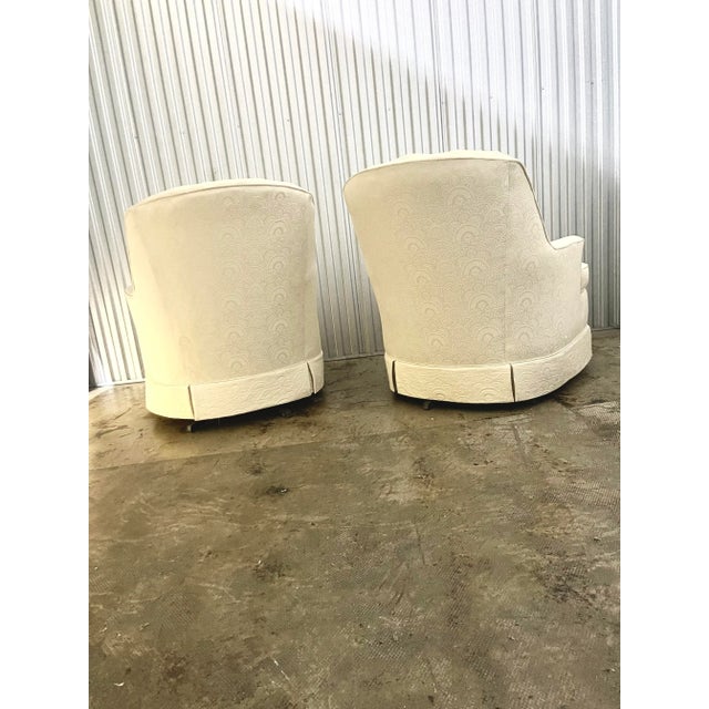 Mid-Century Modern Mid 20th Century White on White Damask Swivel Rockers - Set of 2 For Sale - Image 3 of 10