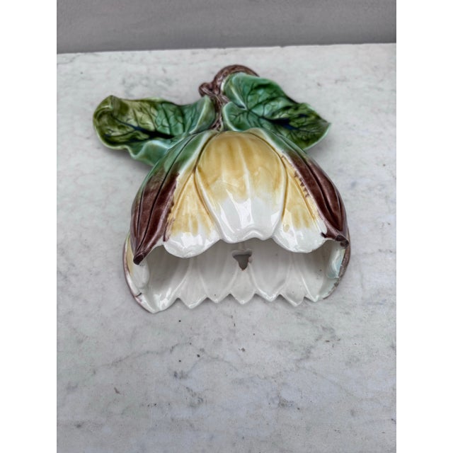 19th Century French Majolica Water Lily Wall Pocket For Sale - Image 4 of 6