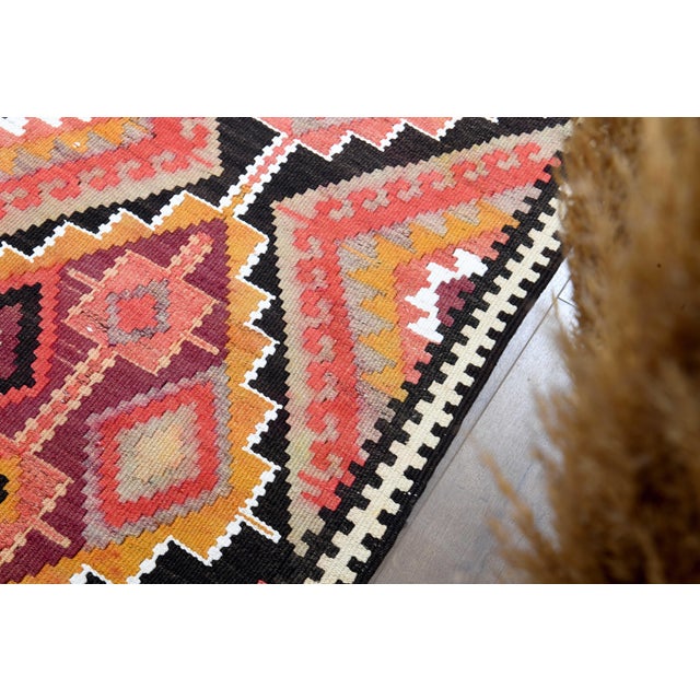 1970s Vintage Turkish Handmade Wool Cotton Orange Runner Rug For Sale In San Francisco - Image 6 of 11