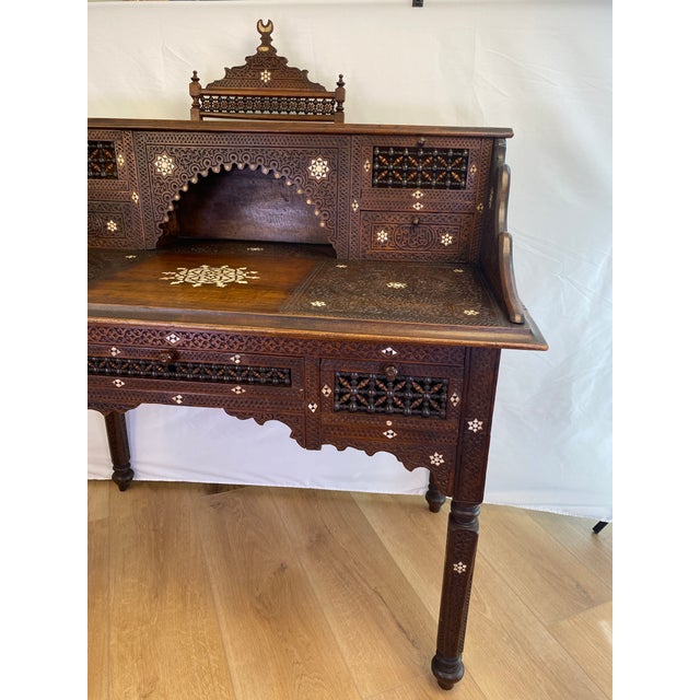 Antique Moorish Style Inlaid Desk and Chair Set For Sale - Image 11 of 14