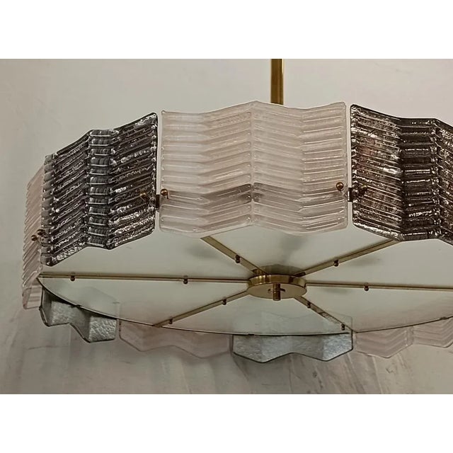 Mid-Century Style Round Murano Art Glass and Brass Pendant Light, 2000s For Sale - Image 4 of 10