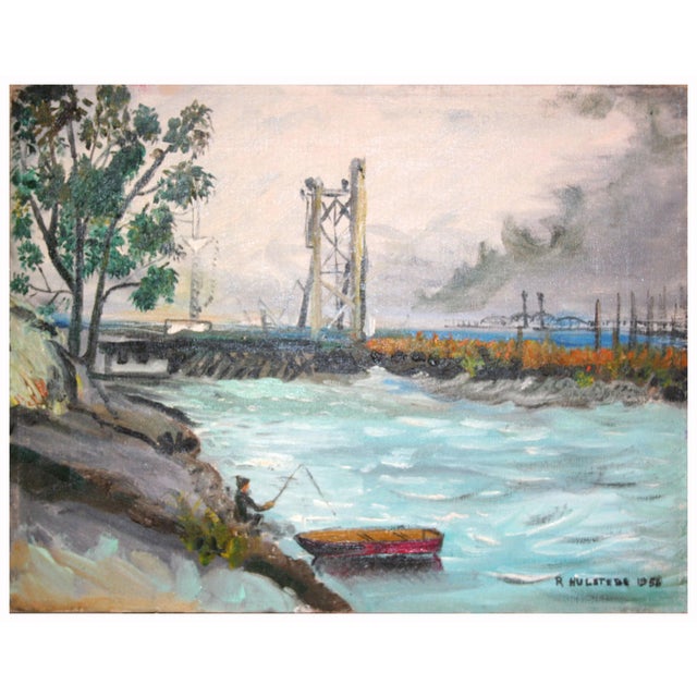 1950s Mid Century Fishing Coyote Point San Francisco Bay by Ruth Garber Hulstede For Sale - Image 5 of 5