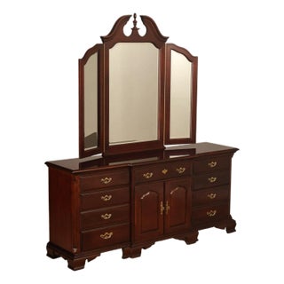 Thomasville 'Collectors Cherry' Triple Dresser with Tri-Fold Mirror For Sale