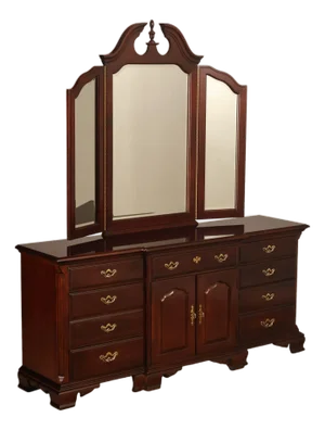 Thomasville 'Collectors Cherry' Triple Dresser with Tri-Fold Mirror