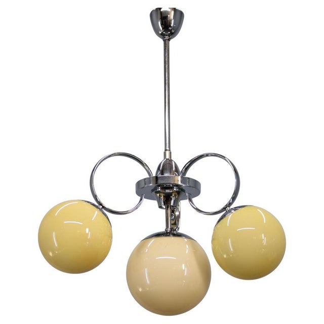 Art Deco Chrome and Champagne Glass Chandelier, Czechoslovakia, 1930s For Sale - Image 12 of 12