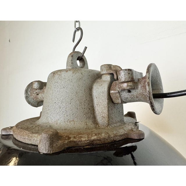 Black Black Enamel and Cast Iron Industrial Cage Pendant Light from Elektrosvit, 1960s For Sale - Image 8 of 18