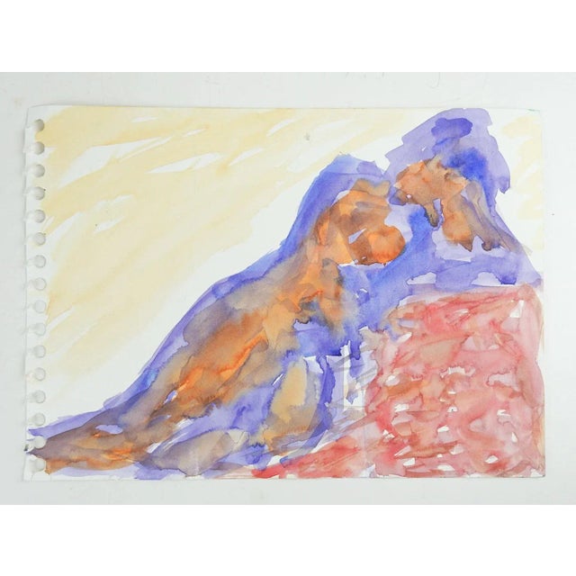Abstract Vintage Abstract Yellow Nude Study Watercolor Painting For Sale - Image 3 of 4