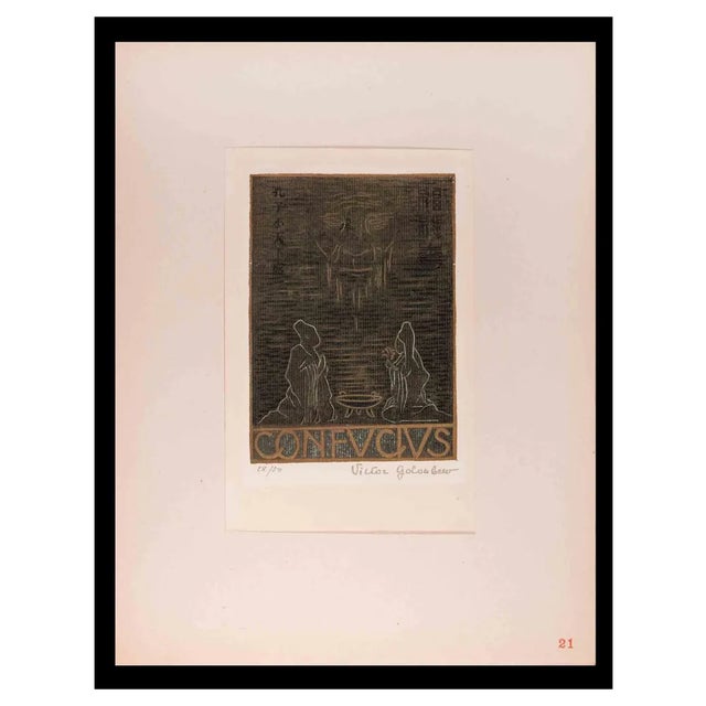 Victor Golubew, Confucius, Original Woodcut, Early 20th-Century For Sale